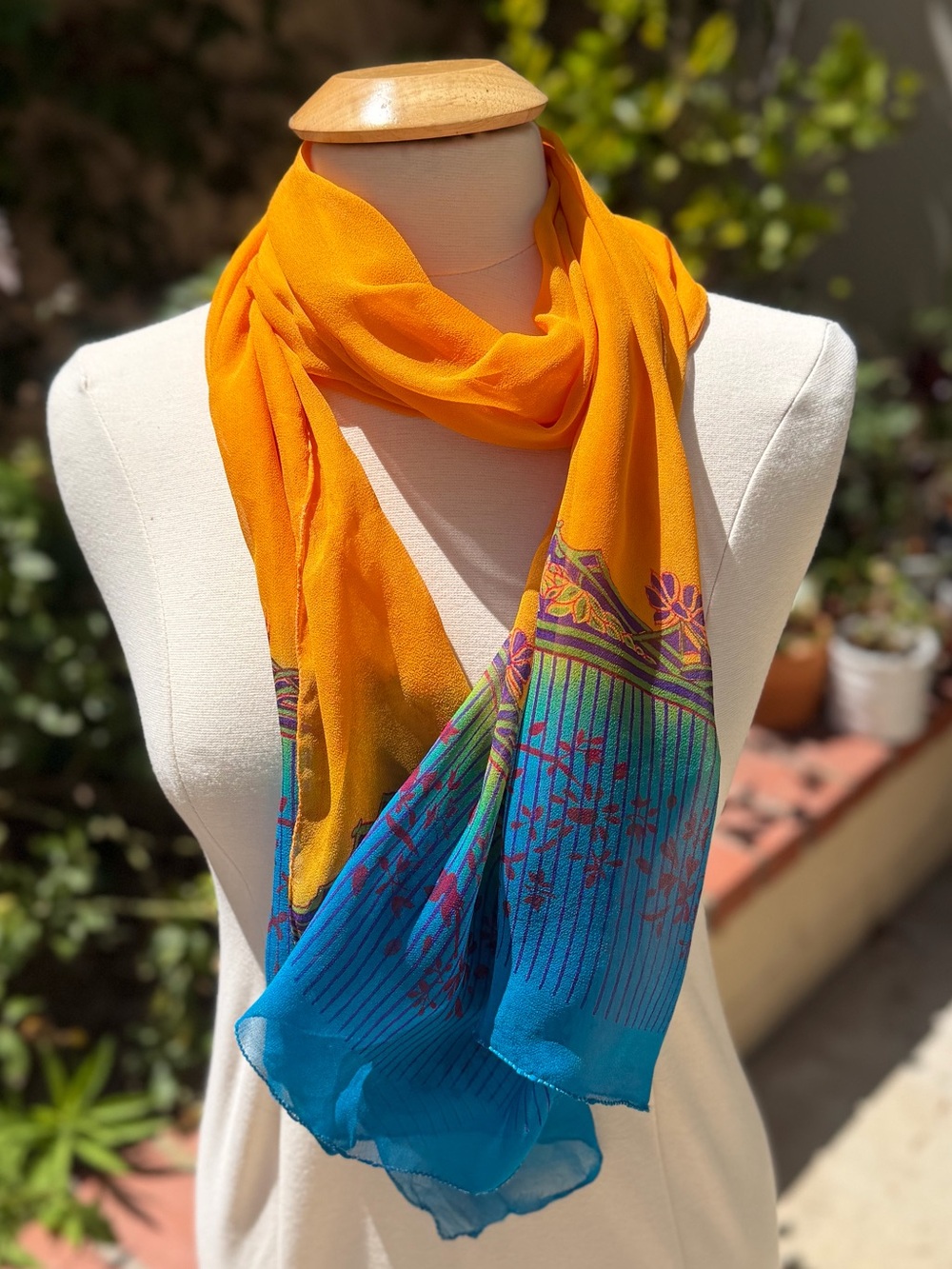 Vibrant Orange and Teal Floral Border Scarf - Women Accessories